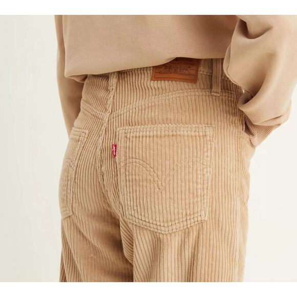 Levis Premium Ribcage Straight Ankle Jean Corduroy Beige Pants 26 Slimming High - Picture 1 of 12